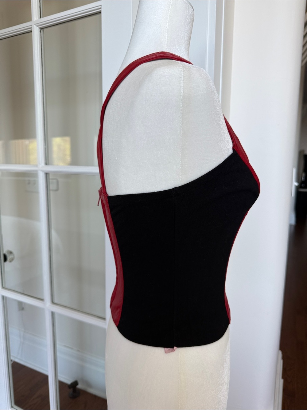 Vintage Genuine Leather Red and Black Leather-Panel Tank Top - Picture 2 of 6